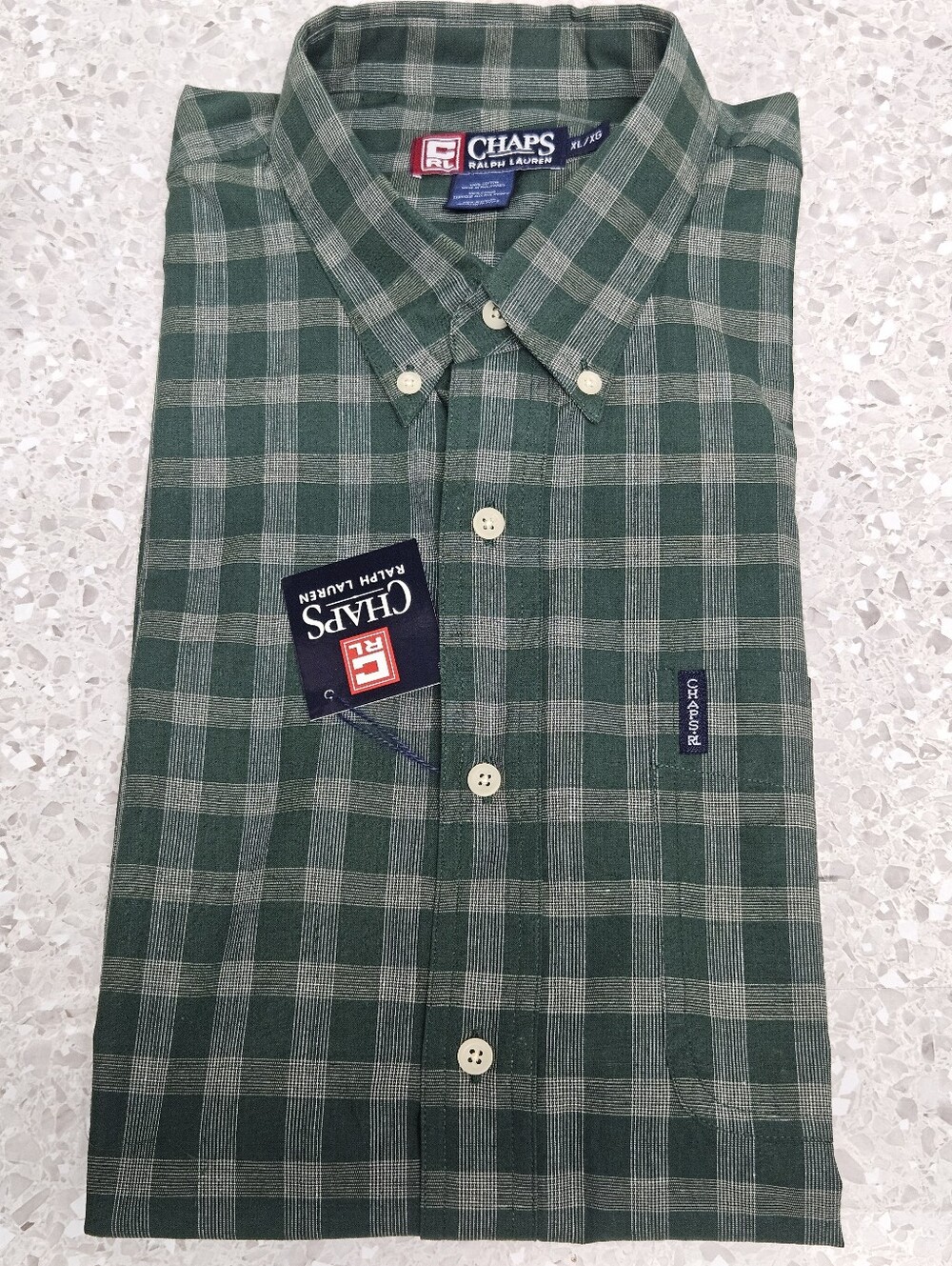 Chaps Ralph Lauren Dark Green Plaid Shirt Sleeve Button-Down Shirt Size XL New